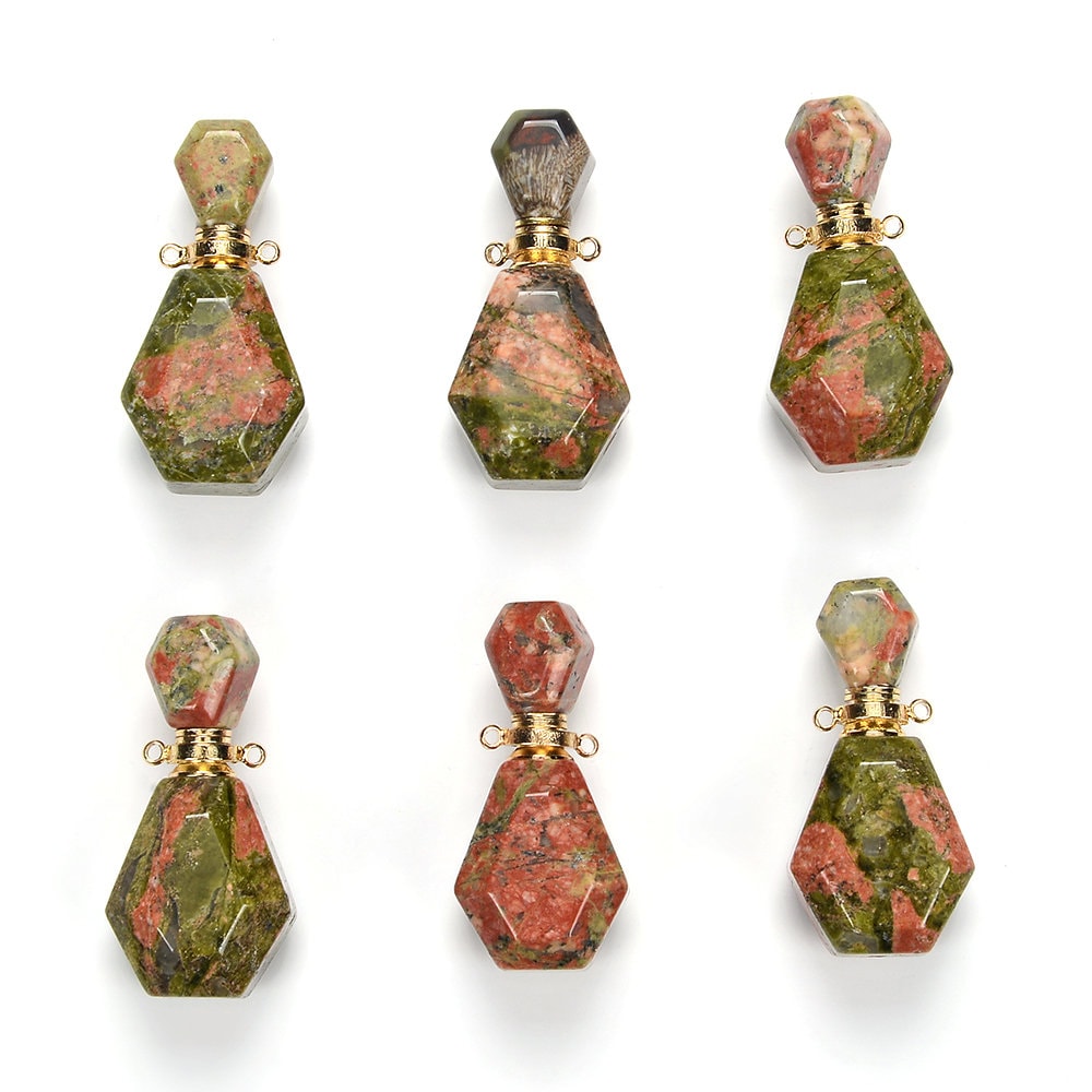 37x17x13mm Natural Unakite Gemstone Perfume Bottle Pendant Faceted, Essential Oil Bottle Beads 1 Bead (80017237-p71)