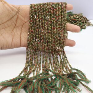 5 Strand Aaa Natural Unakite Faceted Rondelle Beads, Unakite Rondelle Beads, Unakite Micro Faceted Beads For Jewelry Making Beads Wholesaler