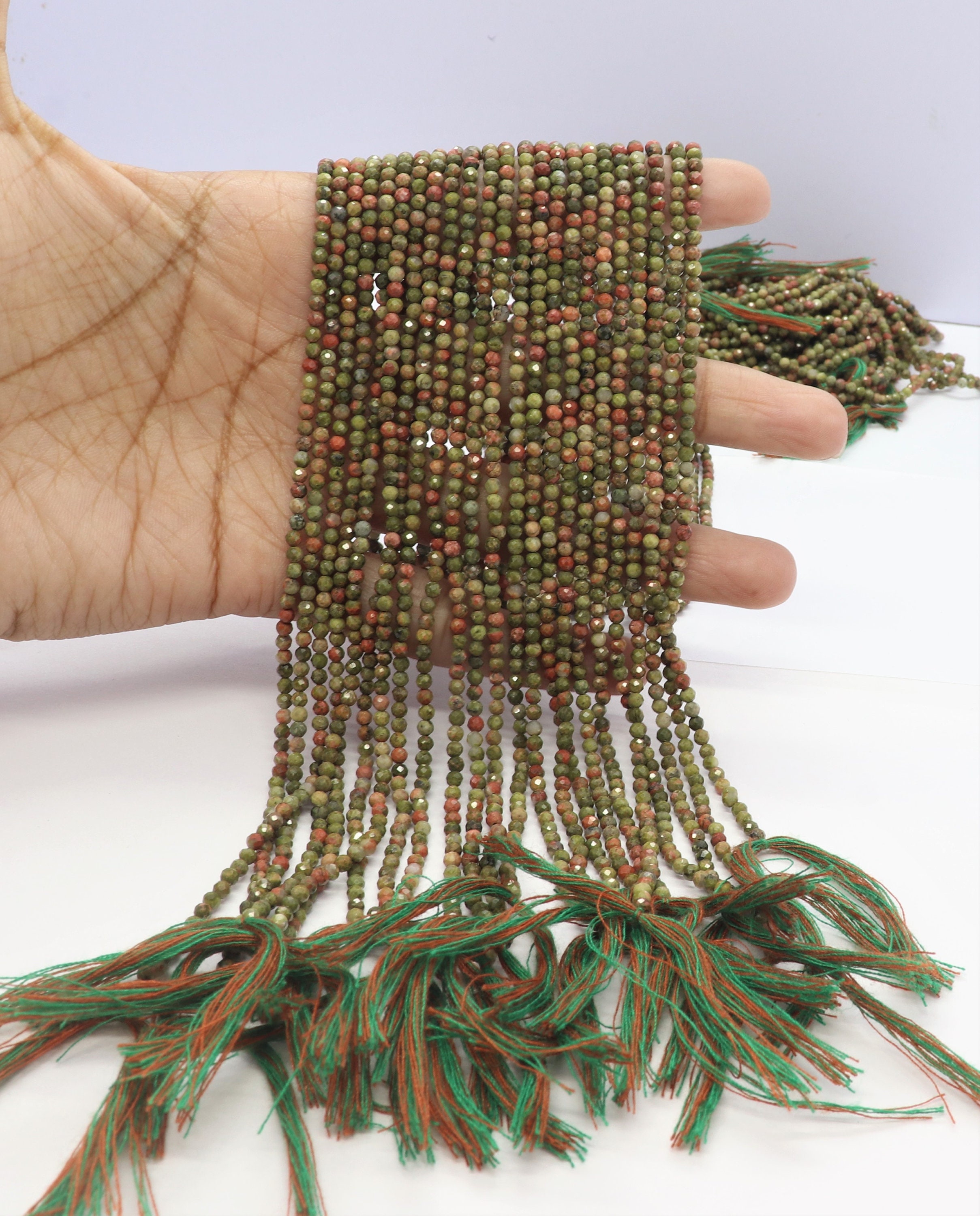 5 Strand Aaa Natural Unakite Faceted Rondelle Beads, Unakite Rondelle Beads, Unakite Micro Faceted Beads For Jewelry Making Beads Wholesaler