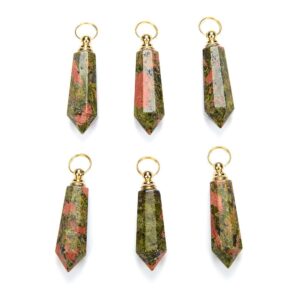 50x15mm Unakite Gemstone Natural Perfume Bottle Pendant Faceted Point, Essential Oil Bottle Beads 1 Bead (80017253-p71)