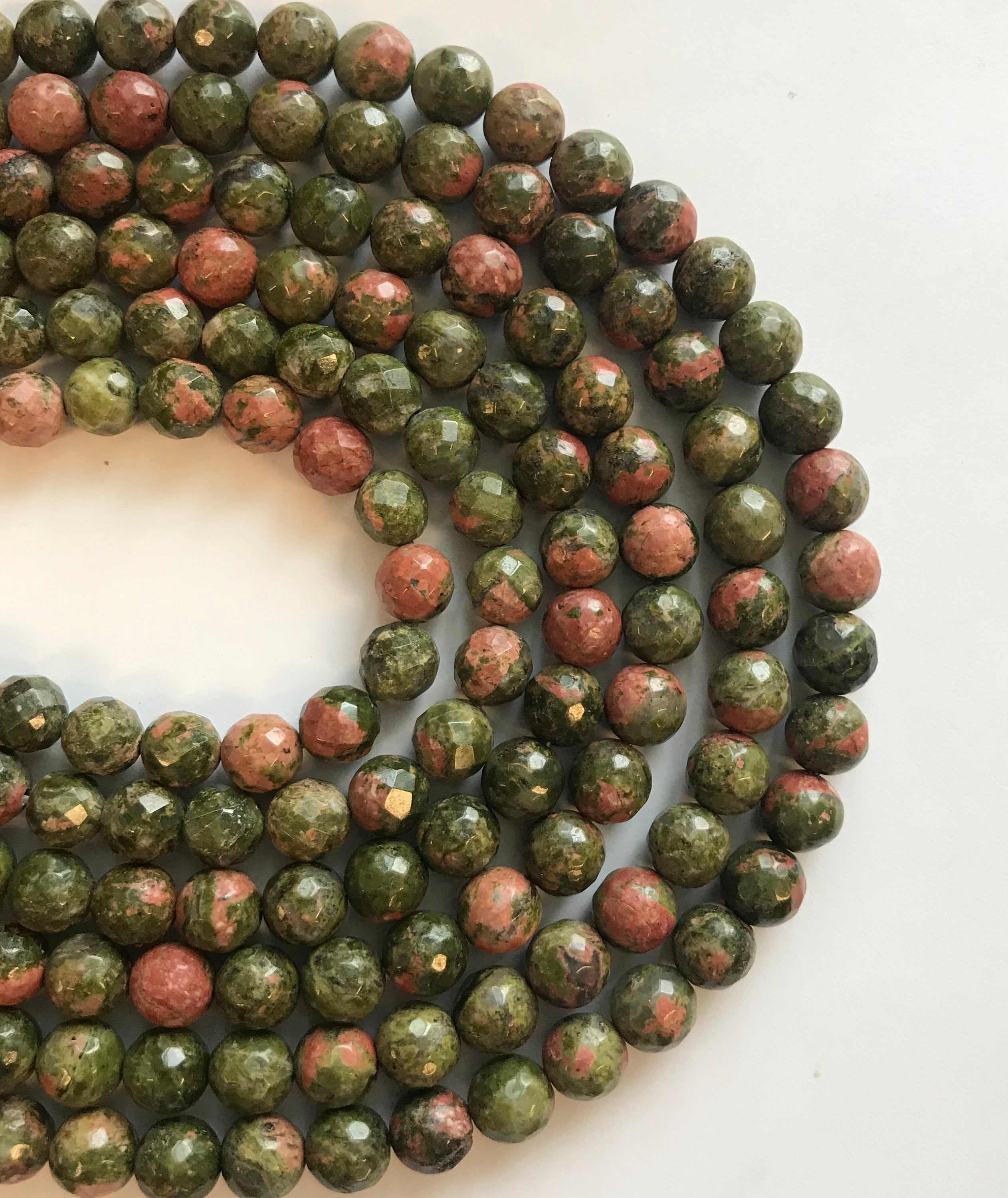 Unakite 6mm,8mm,10mm Faceted Round Gemstone Beads--15.5"