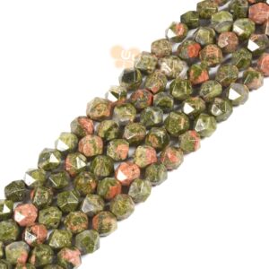 6mm Unakite Gemstone Triangle Faceted Round Loose Beads Strand 15.5" Diy Jewelry Making