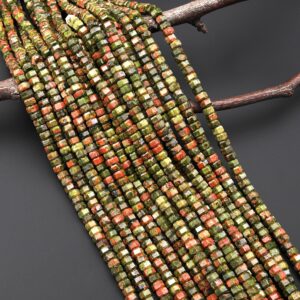 Aaa Faceted Natural Unakite Beads 6mm Hexagon Heishi Rondelle 15.5" Strand