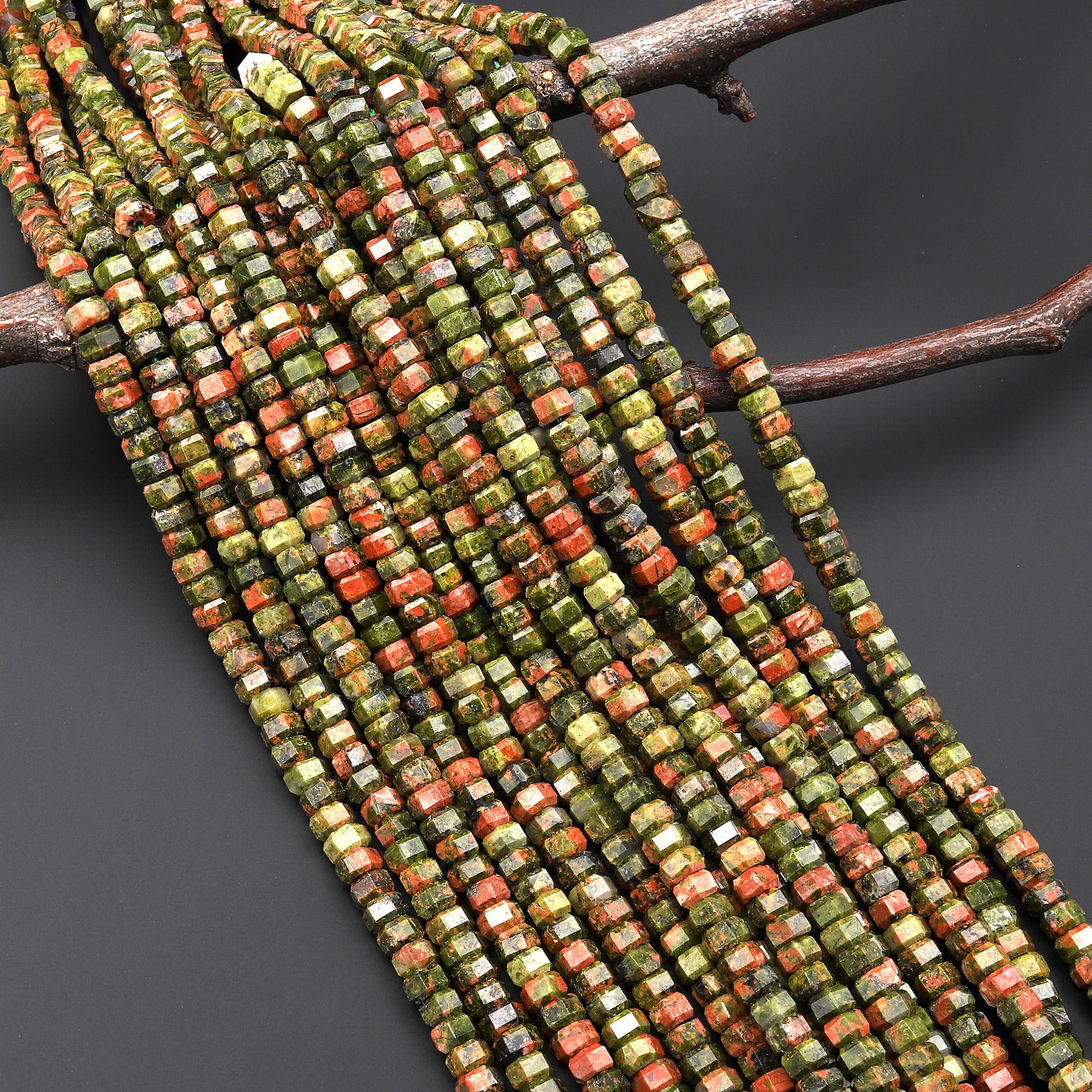 Aaa Faceted Natural Unakite Beads 6mm Hexagon Heishi Rondelle 15.5" Strand
