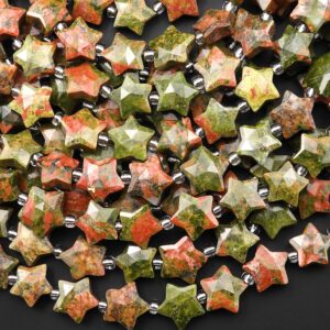Aaa Faceted Natural Unakite Beads 10mm 14mm Carved Star Gemstone 15" Strand