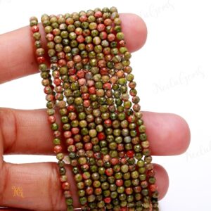 AAA+ Natural Unakite Jasper Microcut Faceted Beads,3.1-3.2 MM Unakite Tiny Rondelle Beads,13"Gemstone Beads For Handmade Jewelry