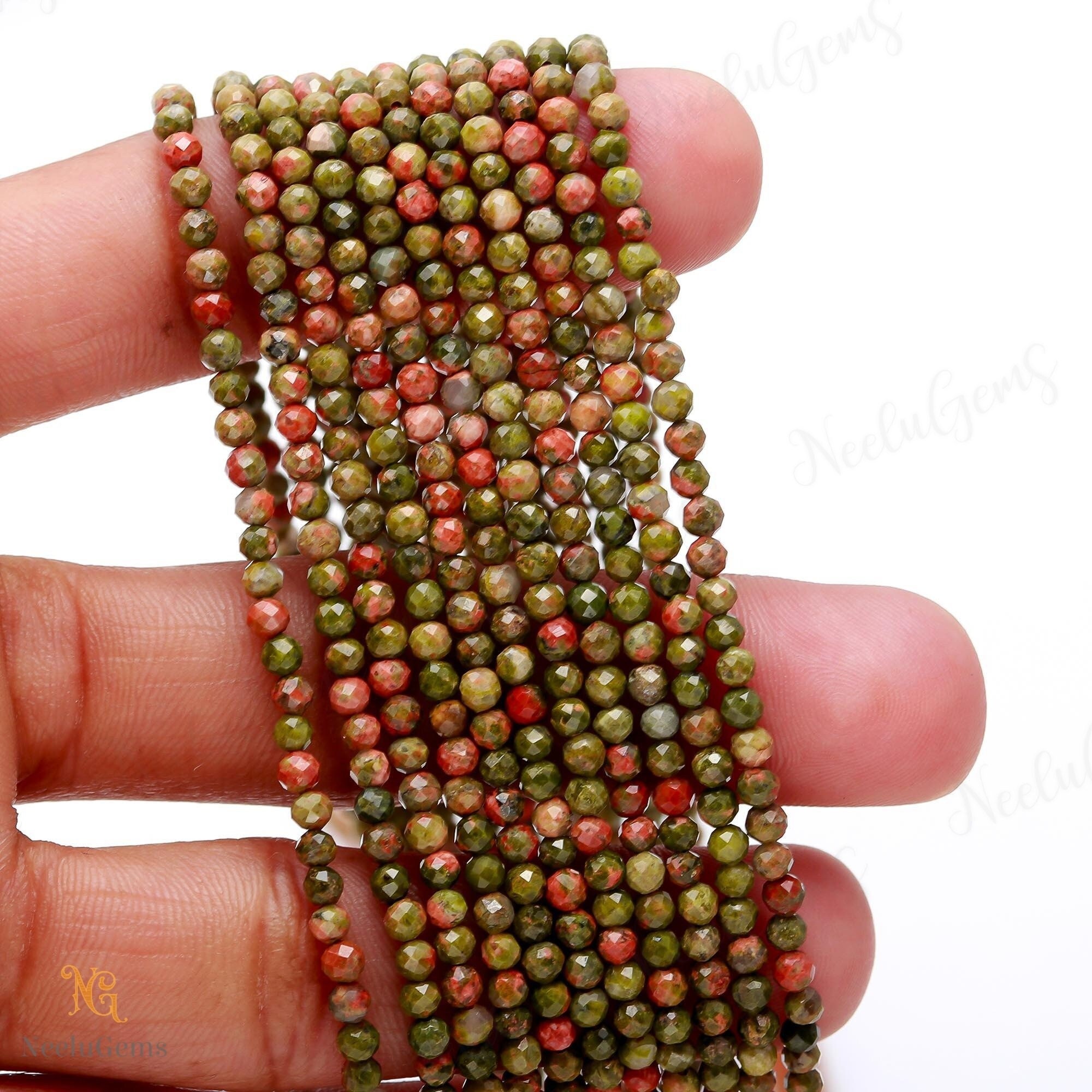 Aaa+ Natural Unakite Jasper Microcut Faceted Beads,3.1-3.2 Mm Unakite Tiny Rondelle Beads,13"gemstone Beads For Handmade Jewelry