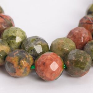 Genuine Natural Unakite Gemstone Beads 6mm Lotus Pond Faceted Round Aaa Quality Loose Beads (100802)