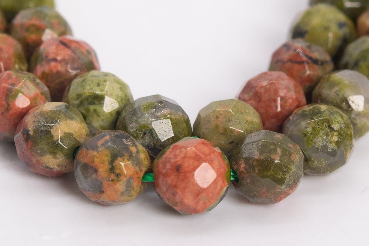 Genuine Natural Unakite Gemstone Beads 6mm Lotus Pond Faceted Round Aaa Quality Loose Beads (100802)