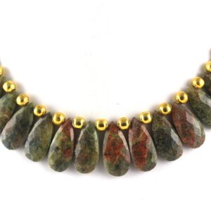 Faceted Unakite Jasper Beads: AAA Pear Shape Stone Strand