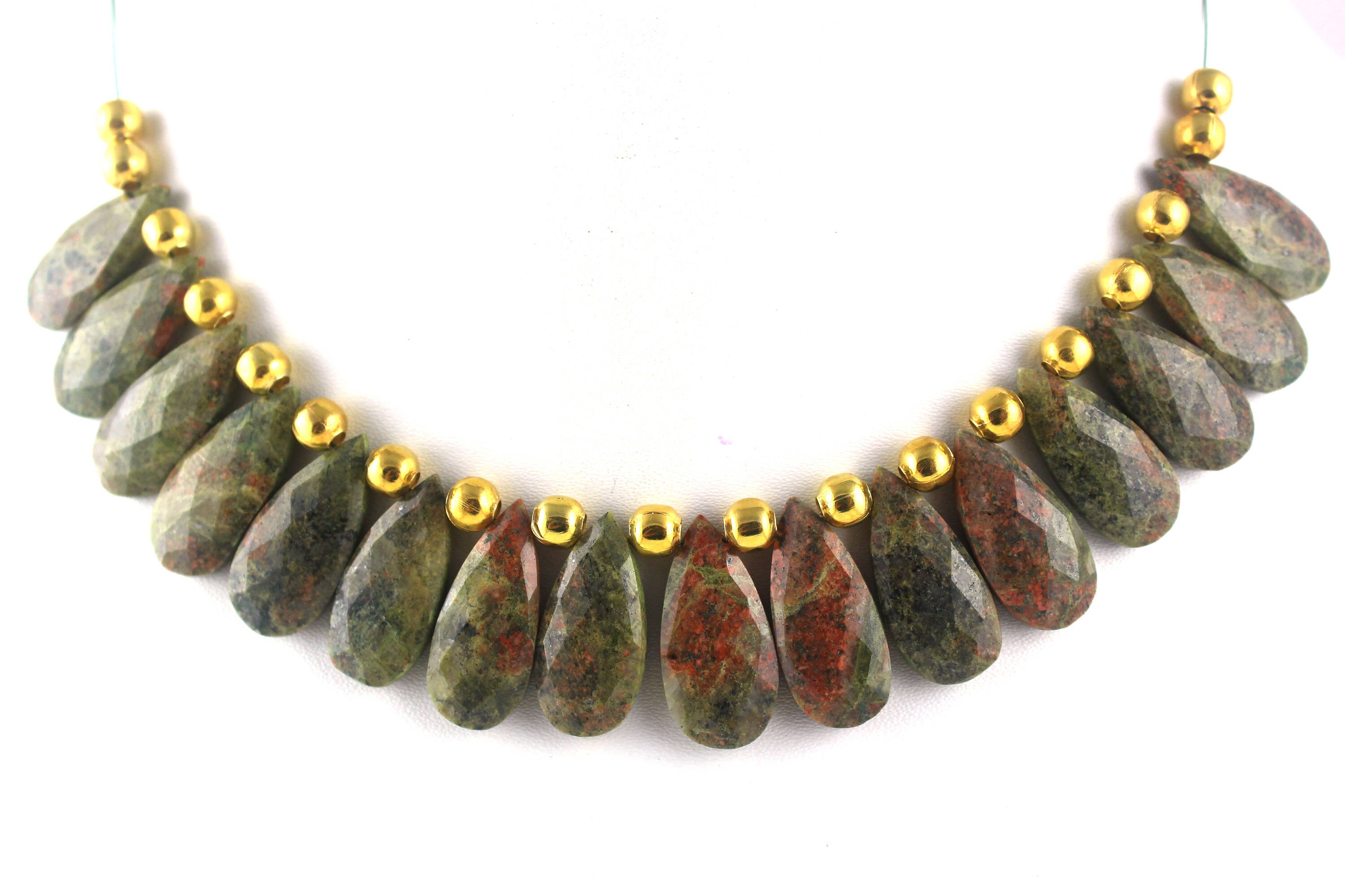 Faceted Unakite Jasper Beads: Aaa Pear Shape Stone Strand