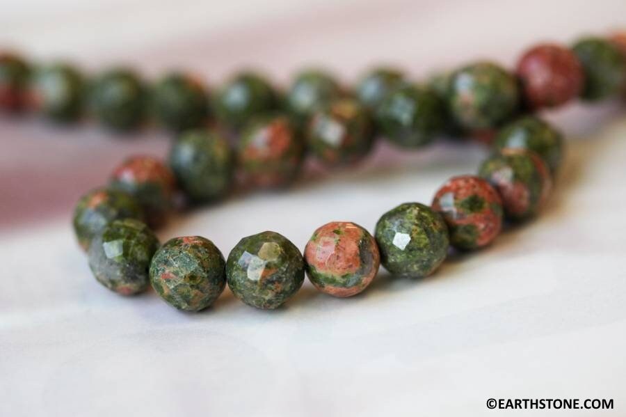 M/ Unakite 10mm/ 8mm/ 6mm Faceted Round Beads 16" Strand Natural Gemstone For Jewelry Making