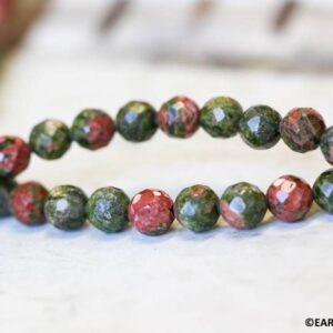M/ Unakite 8mm/ 6mm Faceted Round 16" Strand Natural Gemstone Beads For Jewelry Making