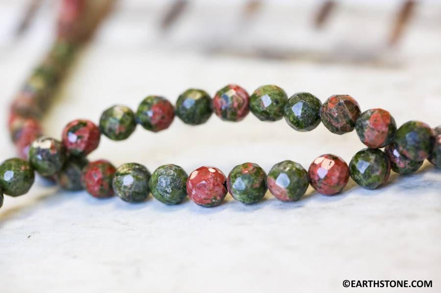 M/ Unakite 8mm/ 6mm Faceted Round 16" Strand Natural Gemstone Beads For Jewelry Making