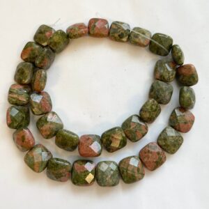 Natural Unakite 12x6mm Faceted Square Gemstone Beads-15 inch Strand