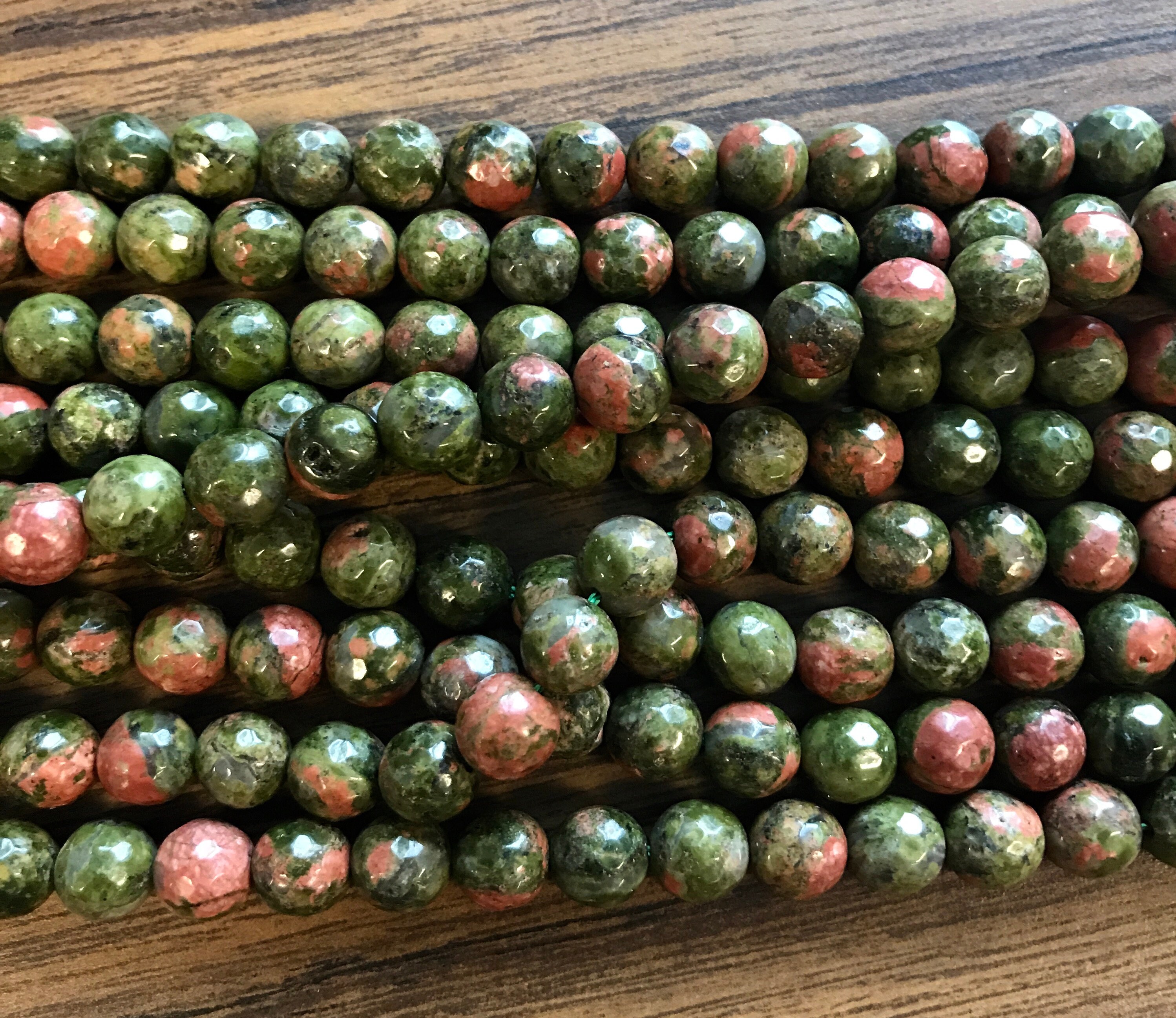 Natural Unakite 6mm,8mm,10mm Faceted Round Gemstone Beads-~ -15.5 Inch Strand