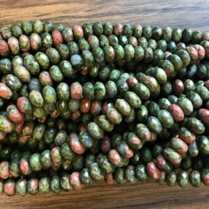 Natural Unakite 8x5mm faceted rondelle Gemstone Beads-~ -15.5"