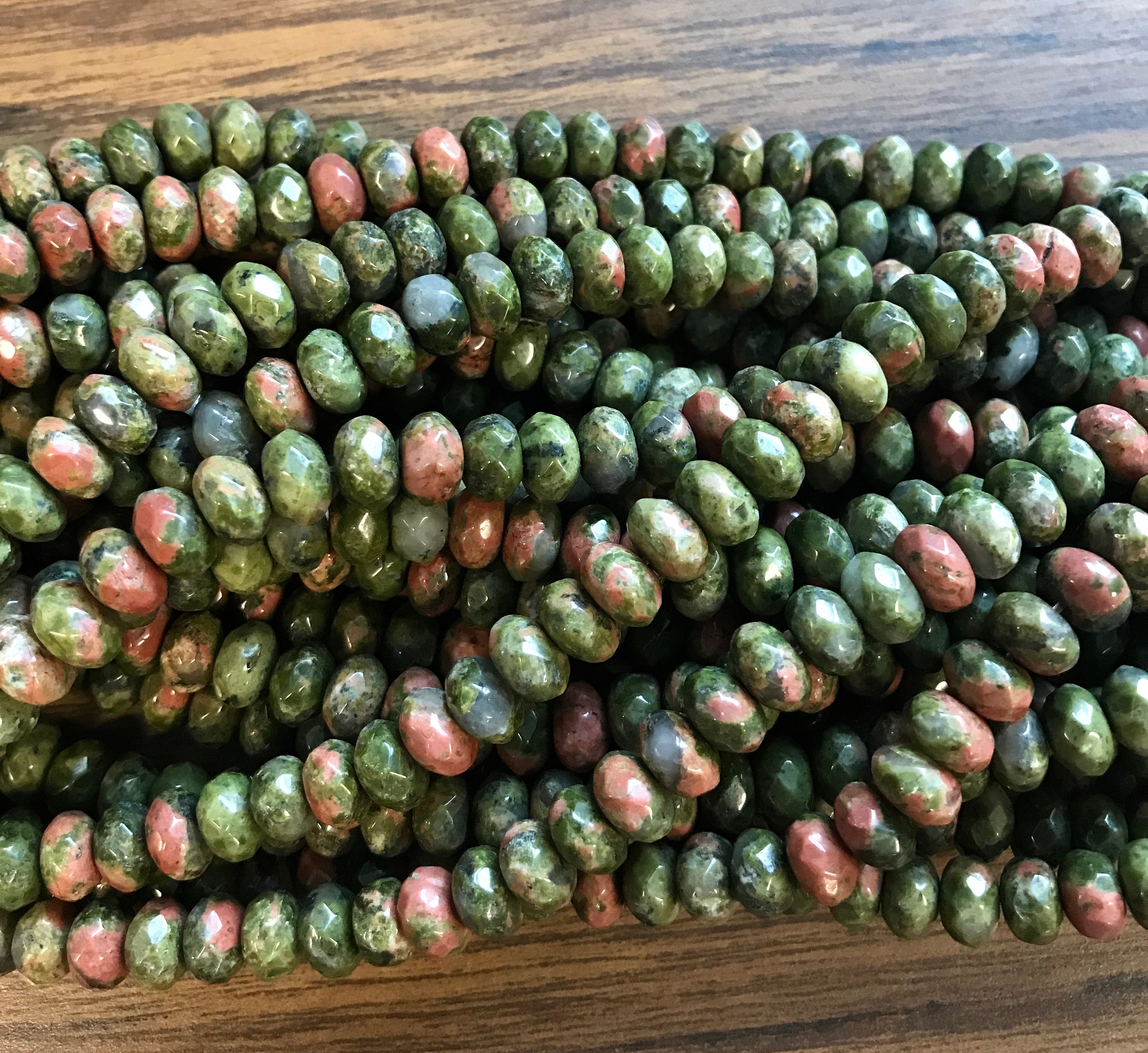 Natural Unakite 8x5mm Faceted Rondelle Gemstone Beads-~ -15.5"