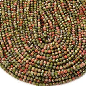 Natural Unakite Gemstone Grade AA Micro Faceted Round 3MM 4MM Loose Beads 15 inch Full Strand BULK LOT 1,2,6,12 and 50 (P53)