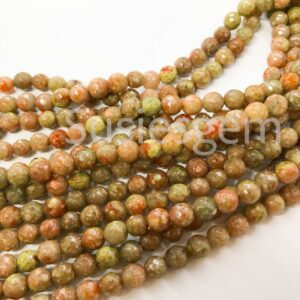 Natural Unakite Gemstone Faceted Round Beads 6mm - 15'' Strand
