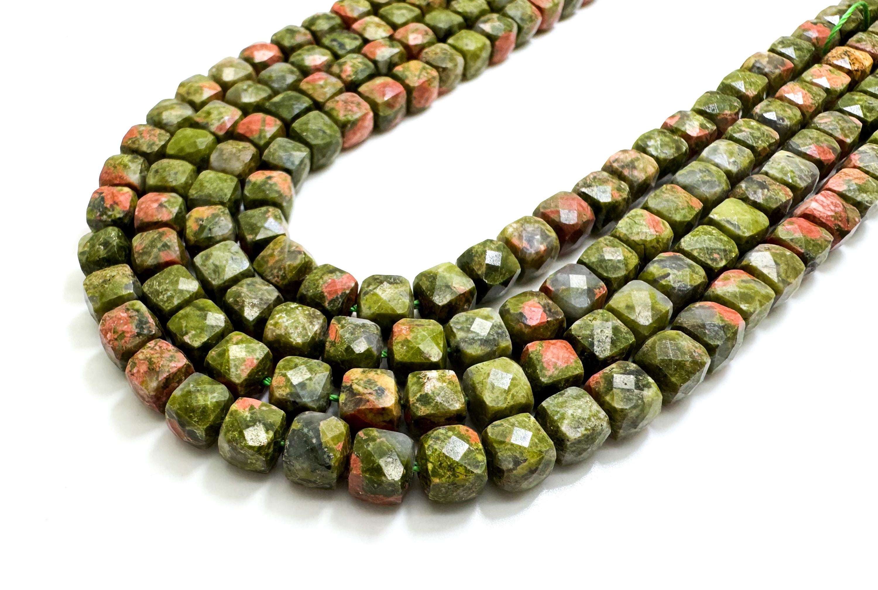 Natural Green Unakite Faceted Square Cube 7mm Gemstone Beads - Pgs121 Natural Green Unakite Faceted Square Cube 7mm Gemstone Beads - Pgs121