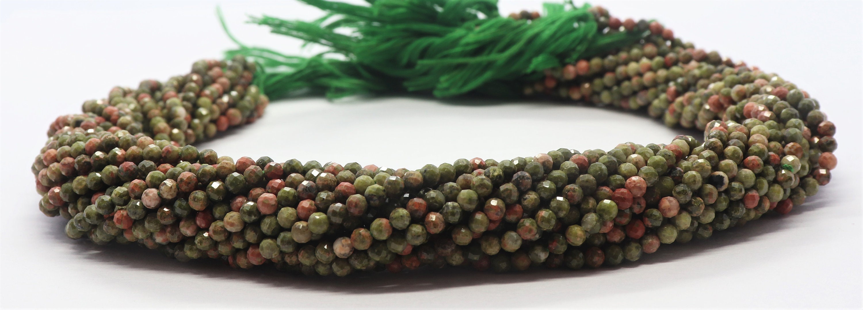Natural Unakite Jasper Faceted Rondelle Beads, 3 Mm Green/ Orange Unakite Beads, 13 Inch Tiny Rondelle Unakite Beads