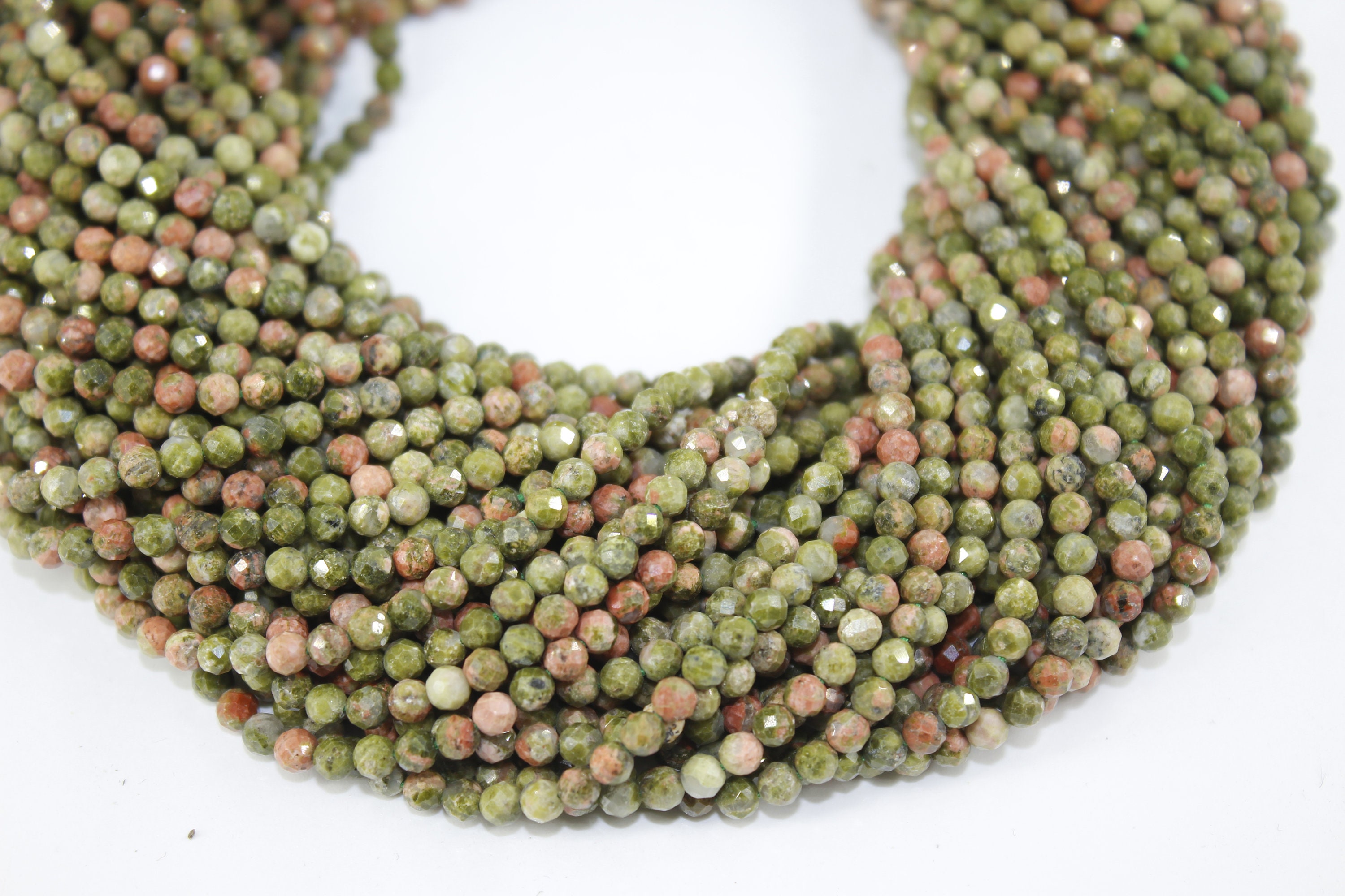 Natural Unakite Faceted Round Gemstone Beads, 13 "strand, 3-3.5 Mm Aaa Quality Unakite Faceted Rondelle Beads, Unakite Beads, Unakite 3 Mm