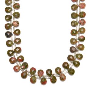 Natural Unakite Top Drill Faceted Flat Teardrop Size 8x10mm 15.5''strand