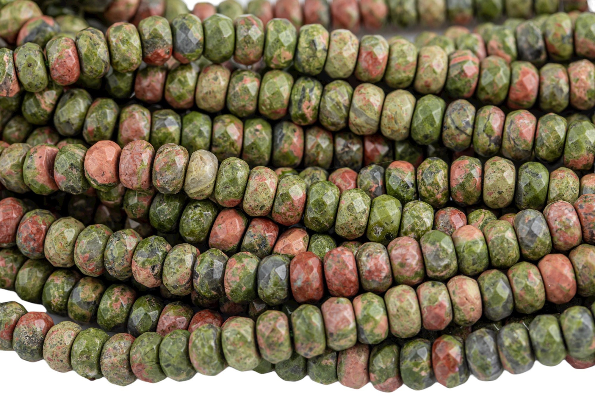 Natural Unakite Unikite- High Quality In Faceted Roundel- 4mm, 6mm, 8mm, 10mm, 12mm Gemstone Beads