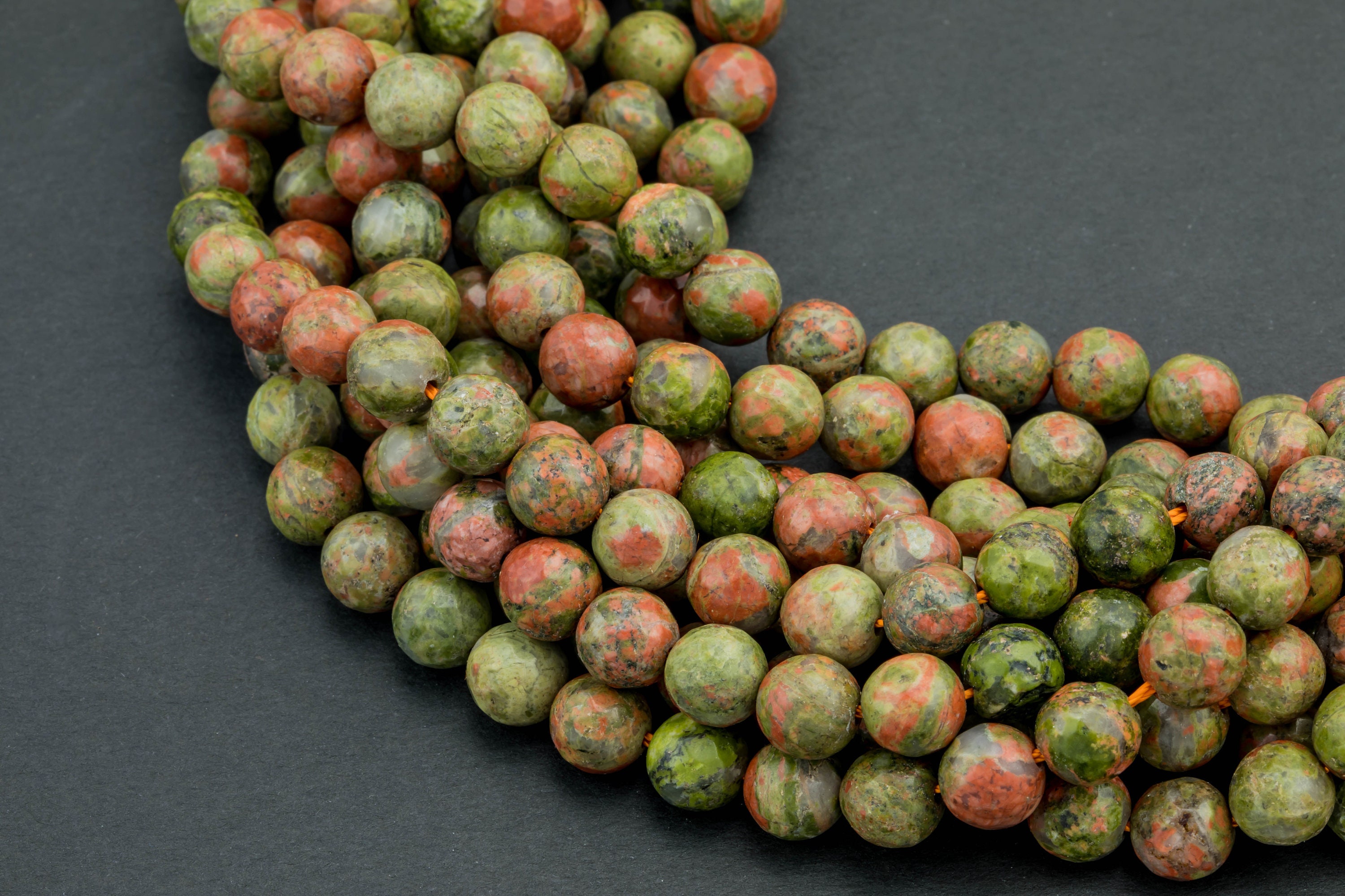 Unakite Unikite Jasper Faceted Round 4mm, 6mm, 8mm, 10mm, 12mm, 14mm- Full 15.5 Inch Strand- Wholesale Pricing