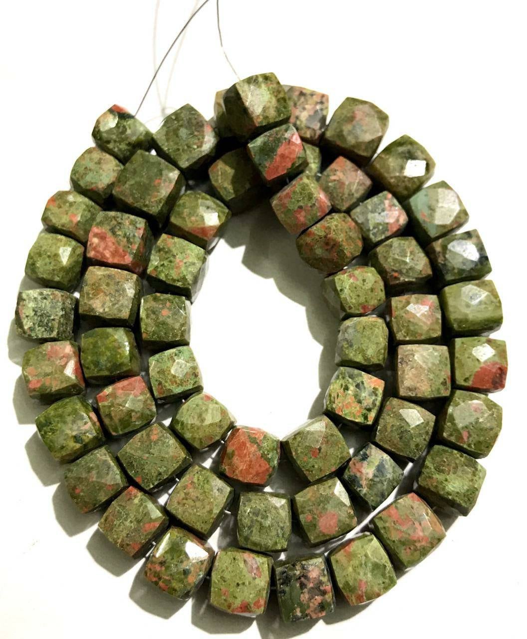 Very Gorgeous~~unakite Gemstone Beads••natural 8-9*8-9 Mm W*h Faceted Unakite Boxes••unakite Stone 18 Inch Cube Shape Beads••unakite Beads••