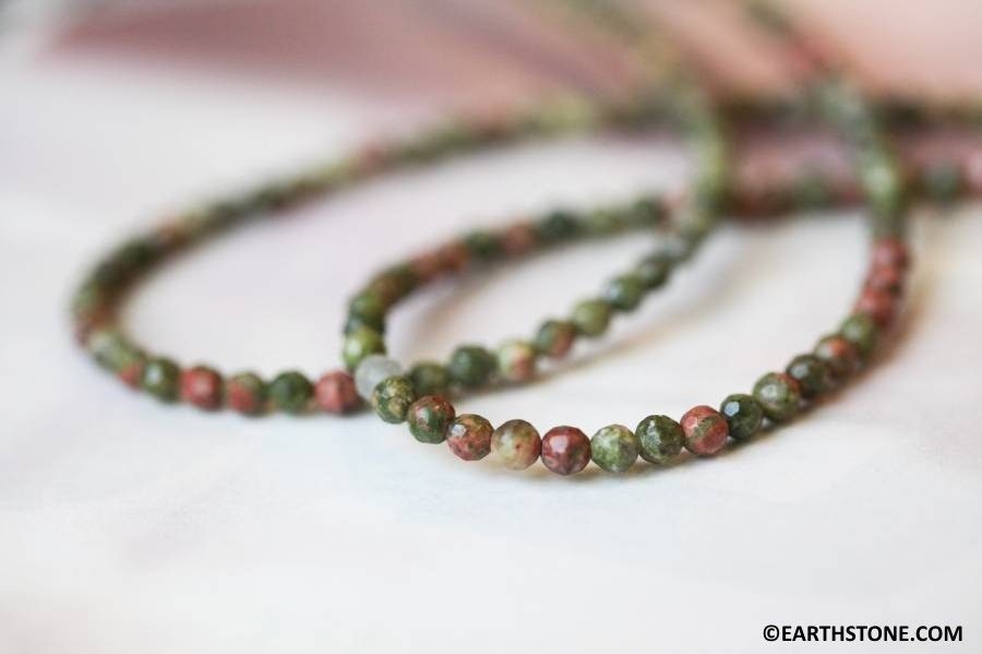Xs/ Unakite 3mm Faceted Round Beads 16" Strand Natural Gemstone Beads For Jewelry Making
