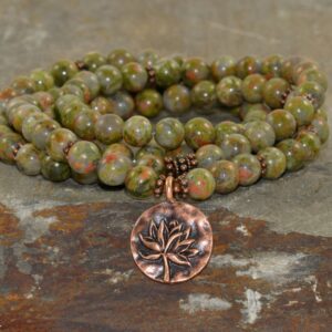 108 Unakite Mala Beads: Heart Chakra Yoga Necklace