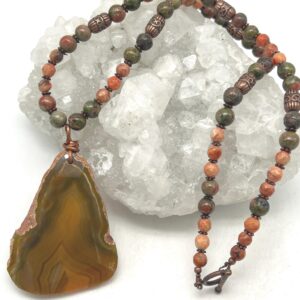 Unakite and Jasper Beaded Necklace-22"