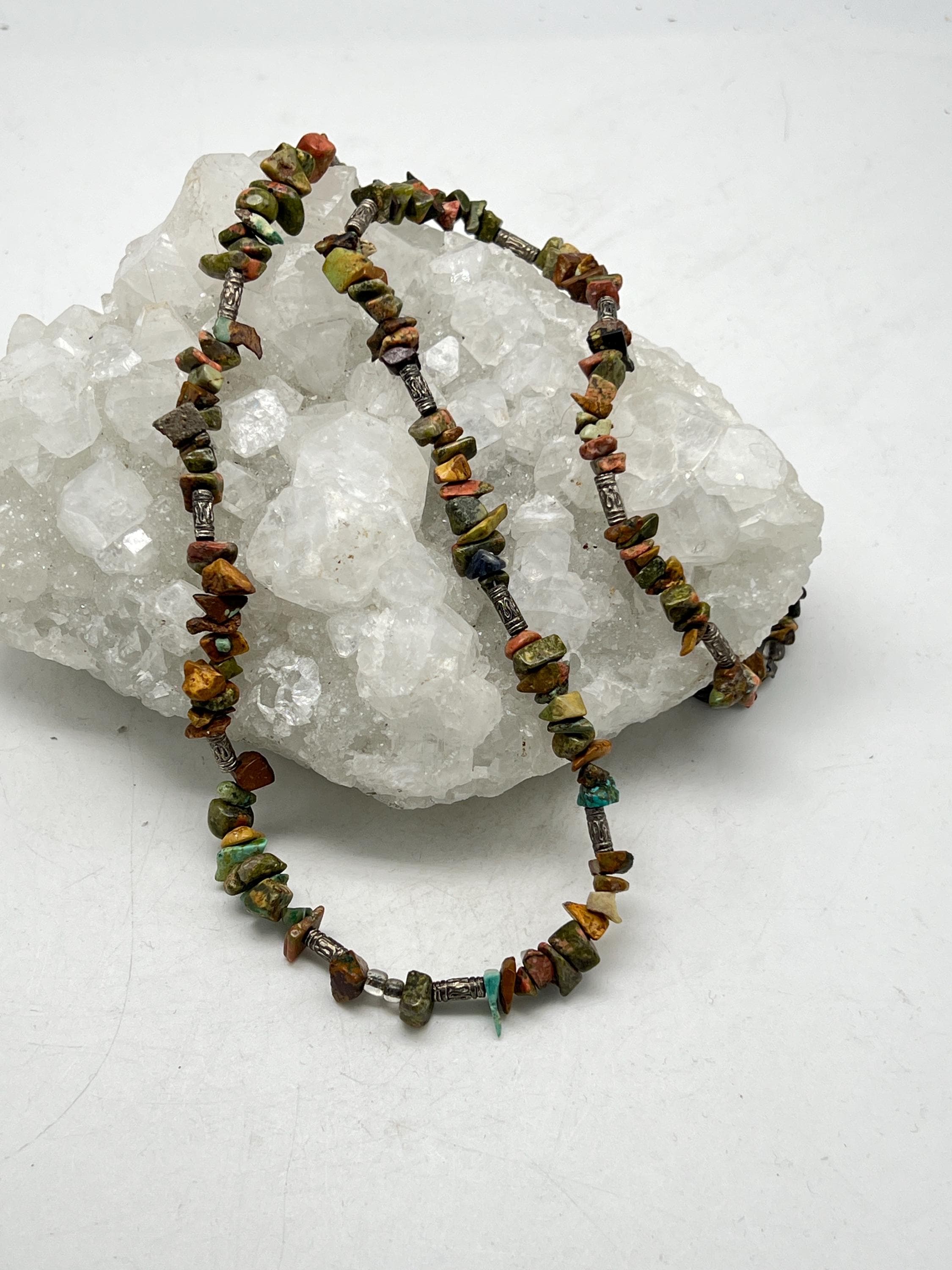Unakite Beaded Necklace-26"