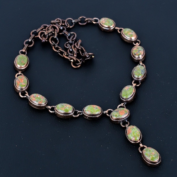 Electroformed Copper Unakite Necklace - Handmade Antique Style Jewelry