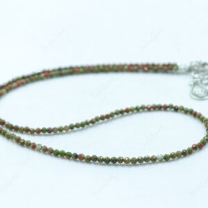 Faceted Unakite Jasper Beaded Necklace, Natural Pink And Green Gemstone Choker, Dainty Sparkly Stone Jewelry, Heart Chakra Gift For Her