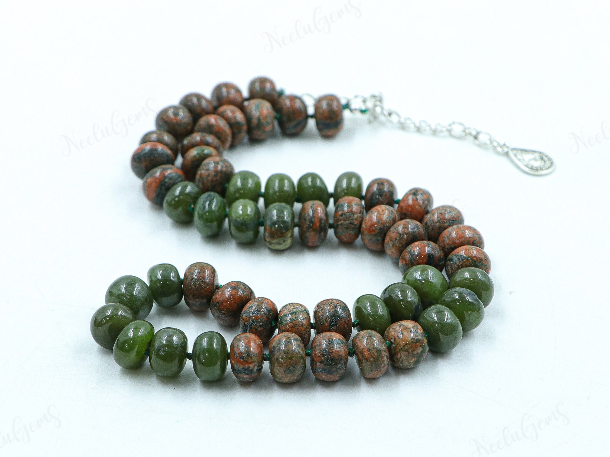 Hand Knotted Unakite Jasper Necklace, Pink And Green Gemstone Beaded Choker, Natural Earthy Stone Jewelry, Silk Knotted Boho Luxe Gift Her