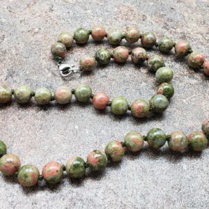 Unakite Hand Knotted Necklace With Lobster Claw Clasp