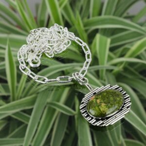 Handmade Unakite Necklace: Oval Gemstone, 925 Sterling Silver