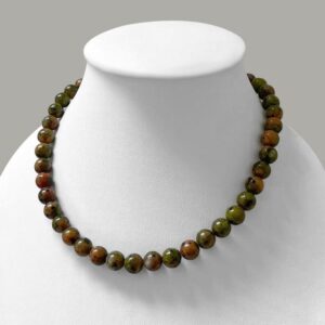 Unakite Jasper Necklace, 10mm Smooth Round Beads, 18 Inch Gemstone Jewelry, Natural Unakite Statement Necklace, Healing Crystal Gift
