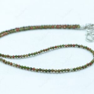 Unakite Jasper Necklace, 2mm Faceted Gemstone Choker, Dainty Pink And Green Crystal Jewelry, Minimalist Nature Lover Gift, Handmade For Her