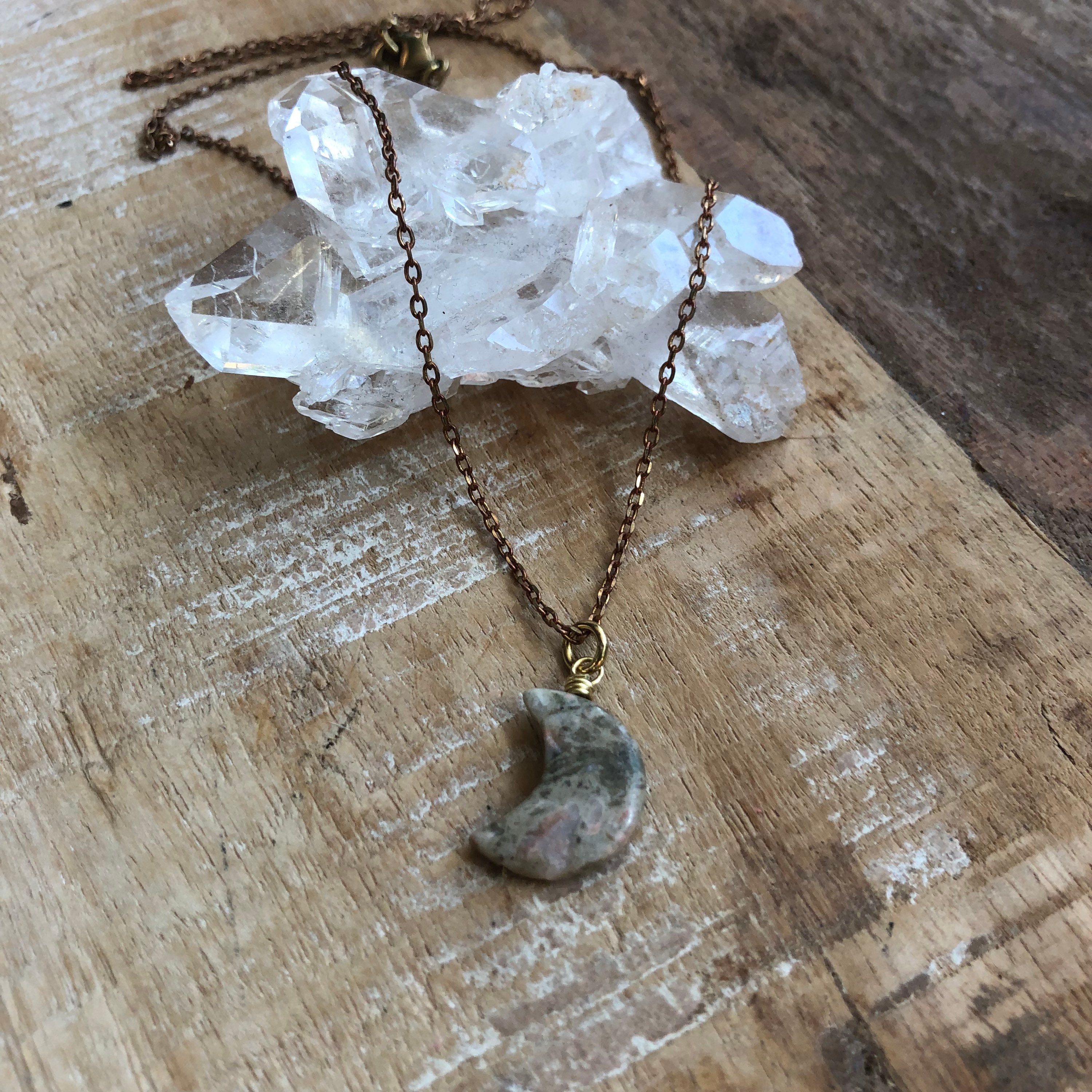 Unakite Moon And Brass Layering Necklace Unakite Moon And Brass Layering Necklace