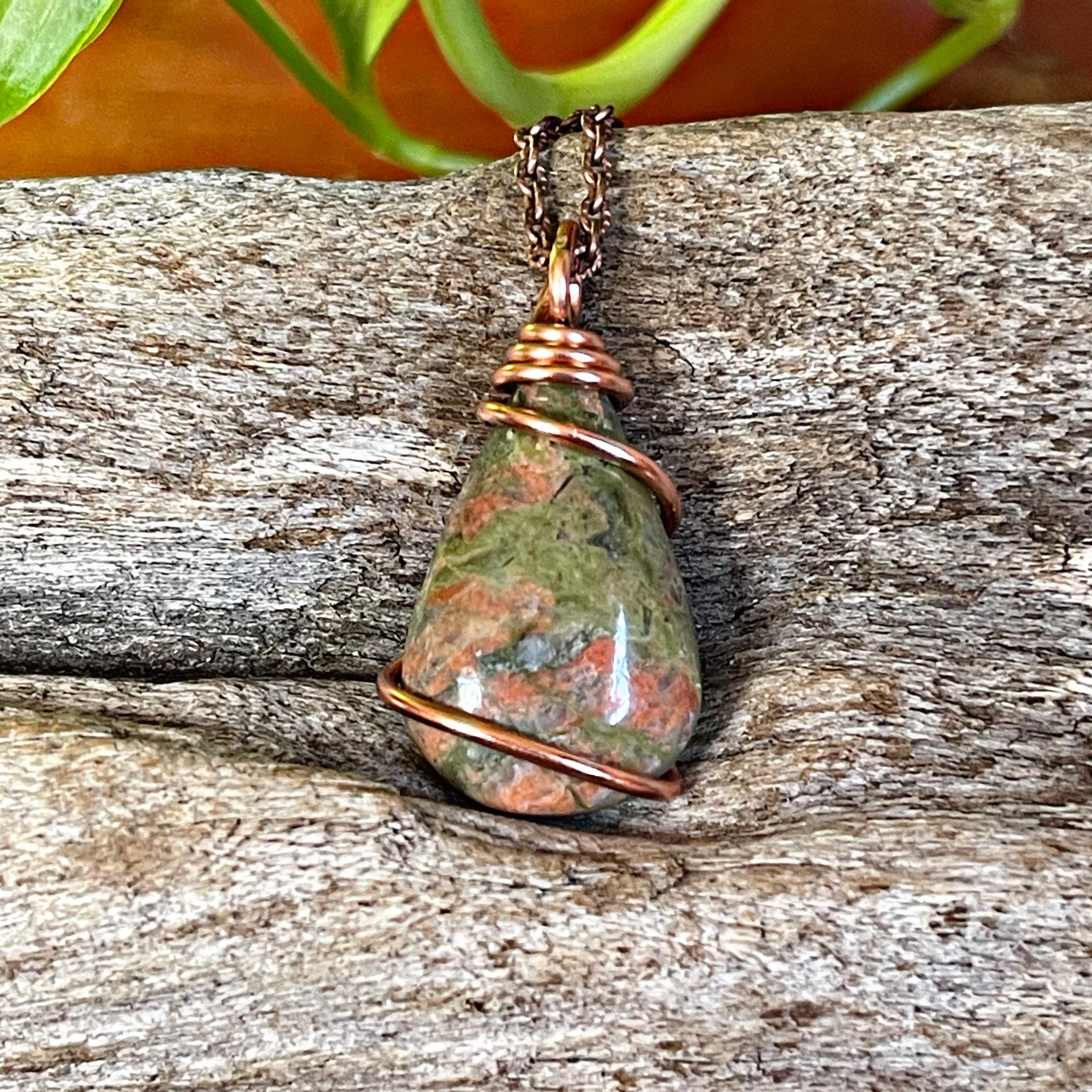Natural Unakite Necklace - Copper Wire