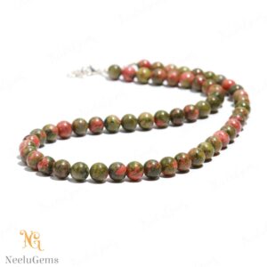 Natural Unakite Jasper Necklace, Green And Pink Stone Beaded Jewelry, 18 Inch Earthy Gemstone, Harmony & Heart Healing Gift For Loved Ones