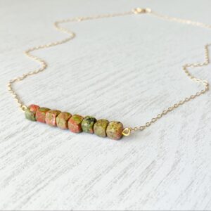 Raw Unakite Necklace, Natural Crystal Necklace, Green Stone Necklace, Witch Necklace, Unakite Jasper Necklace Gold, Silver Unakite Jewelry