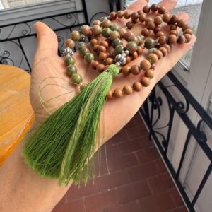 Sandalwood Unakite 108 Mala Bead Necklace Japa Prayer Beads Tassel