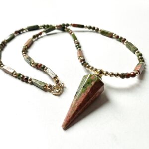 Unakite Spike Necklace - Green & Orange Gemstone, Gold Jewelry
