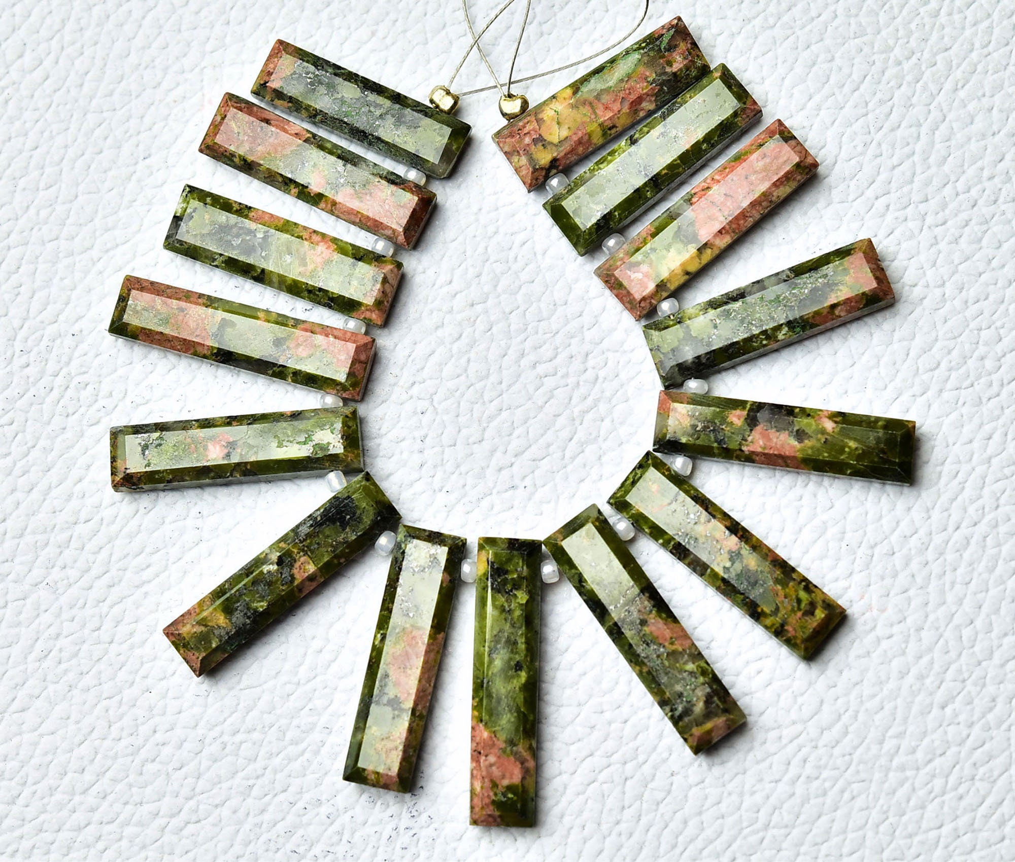 10 Pieces Natural Unakite Bar Beads 6x20mm To 7x26mm Faceted Baguette Briolettes Gemstone Beads Superb Unakite Stone No4917