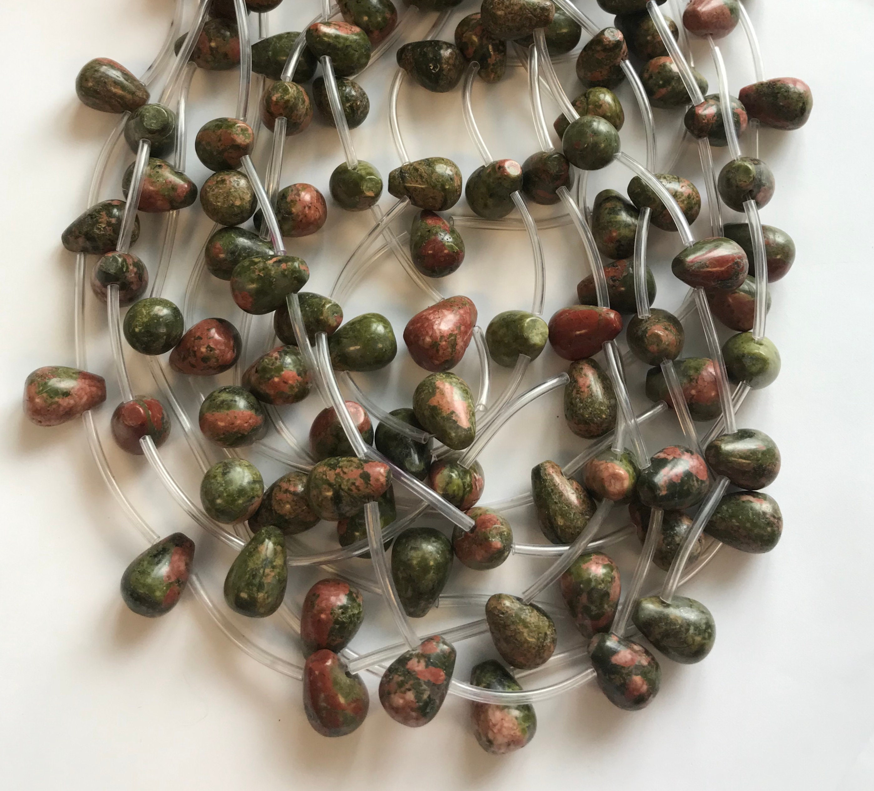 Unakite 14x10mm Teardrop Gemstone Beads--15.5"